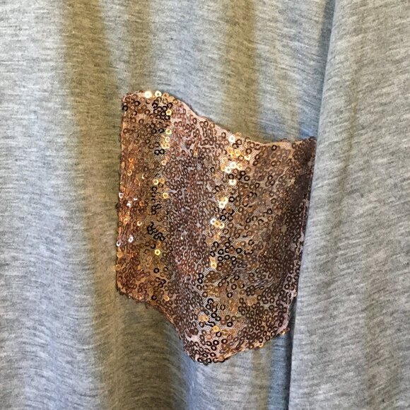 Heathered Grey Womens High Low Rose Gold Sequin Pocket Shirt 4X - Picture 5 of 15